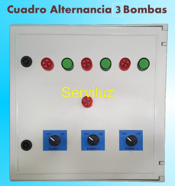 Cuadro de Alternancia para 3 bombas Monofasico 230V y 2 HP con Alarma